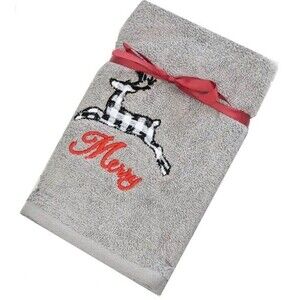 Avanti Christmas Reindeer Embroidered Hand Towels Buffalo Check Bath Set of 2